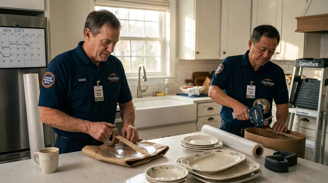 Professional crew packing kitchen dishware in Bruce, MS